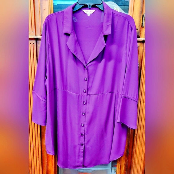 Michele Hope Deep Purple Button-Up Top 22/24 - Picture 1 of 6